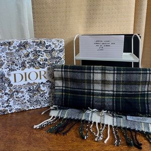 Vintage Christian Dior Cashluxe Plaid Fringe Scarf.